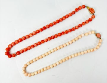 2 Vintage Coral Bead Necklaces