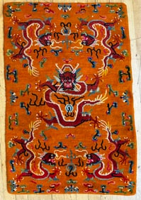 Vintage Tibetan Wool 5 Dragon Small Carpet
