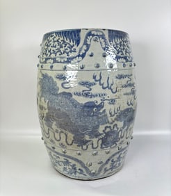 Chinese Qing Blue & White Porcelain Garden Seat