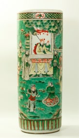 Chinese Famille Verte Porcelain Umbrella Stand