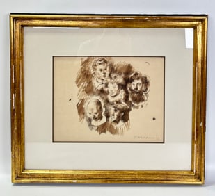 Pavel Tchelitchew Ink Drawing 1932 Five Male Heads