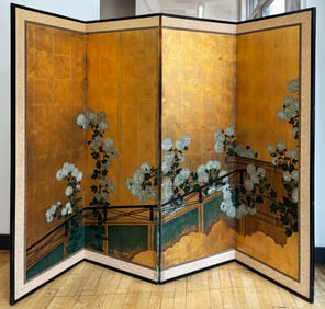 Japanese Antique 4 Panel Gold Folding Screen