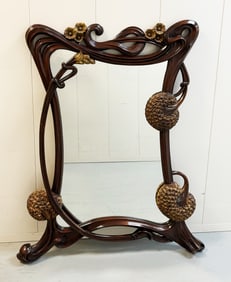 French Art Nouveau carved polished Wood Mirror