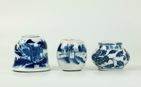 2 Chinese Porcelain Bird Feeders; Water Pot