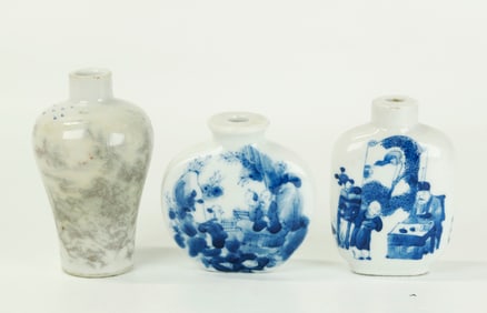3 Chinese Qing Dynasty Porcelain Snuff Bottles