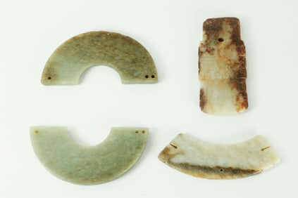 4 Chinese Qing Archaistic Pale Celadon Jades