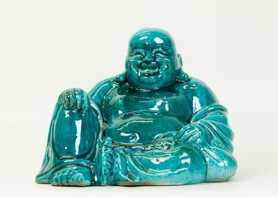 Chinese Turquoise Crackle Porcelain Budai Buddha