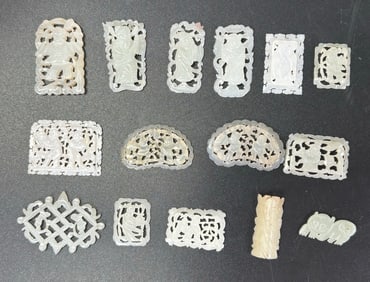 14 Chinese Qing White Jade Plaques; 1 Pendant