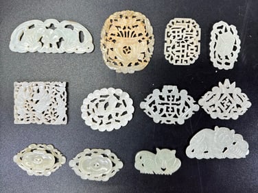 11 Chinese Qing White Jade Plaques; 1 Pendant