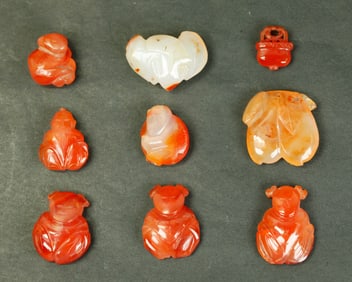 9 Chinese Qing Carnelian Pendants or Plaques