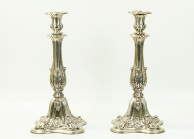 Rare German Early 19 C Silver Shabbat Candlesticks