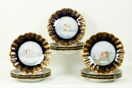 French Sevres Porcelain Mice Over 12 Month Plates