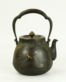 Japanese 19 C Gold & Silver Inlay Tetsubin Teapot