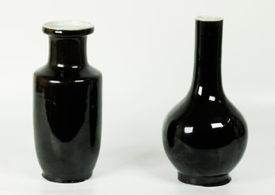2 Chinese 19 C Mirror Black Glazed Porcelain Vases