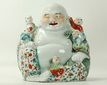 Chinese Enamel Porcelain Budai Buddha & 5 Boys