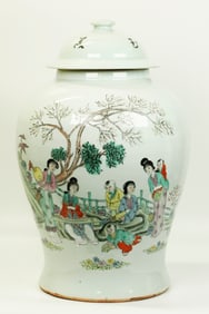 Chinese Enameled Porcelain Temple Jar & Cover