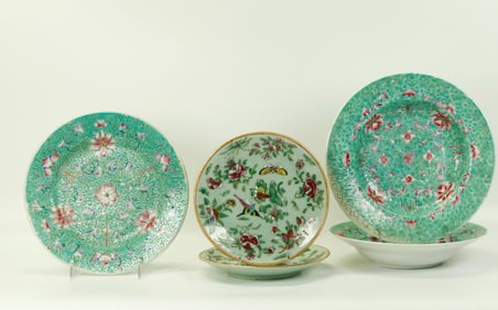 5 Chinese Qing Enameled Porcelain Plates