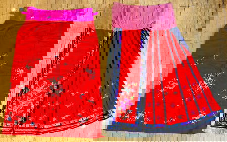 2 Chinese Silk Embroidered Red Skirts