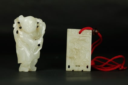 Chinese 19th C White Jade Boy Bead; Pendant