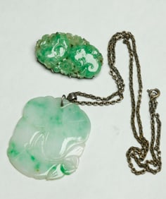 2 Chinese Apple Green Jadeite Carvings