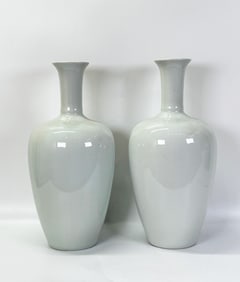 Pr Chinese Blanc de Chine Porcelain Bottle Vases