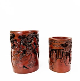 2 Vintage Chinese Composition Brush Pots