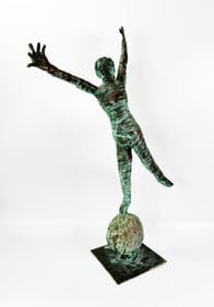 Lg 20th C American Bronze Balancing Lady Sculpture