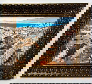 Asian Oil on Canvas Town Landscape Framed