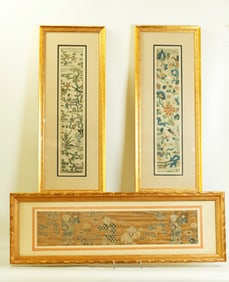 Chinese 18 C Brocade, Two 19 C Sleeve Ends Framed