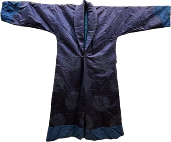 Chinese Midnight Blue Satin Damask Fabric in Robe