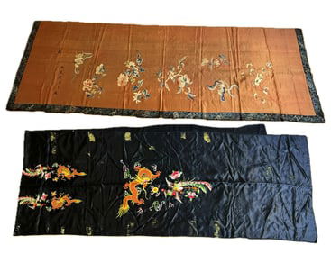 2 Chinese Silk Embroidered Panels