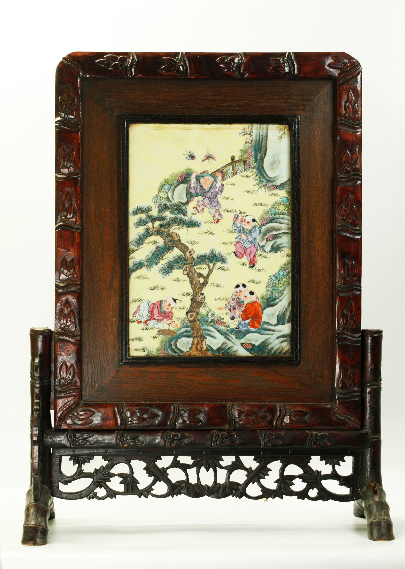 Chinese Enamel Porcelain, Hard Wood Table Screen (1 of 6)