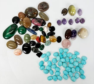 4 Bags of Loose Gems; Turquoise, Citron, Agates