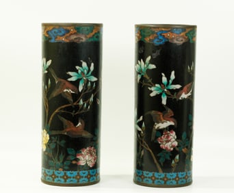 Pr Japanese 19th C Cloisonne & Bronze Hat Stands