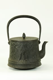 Lg Japanese Cast Iron Bamboo Shape Tetsubin Teapot