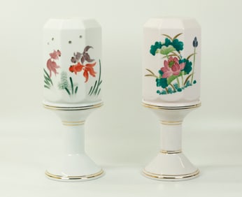 2 Chinese Porcelain Lamps & Eggshell Shades