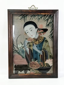Chinese Reverse Painting on Glass; Beautiful Lady