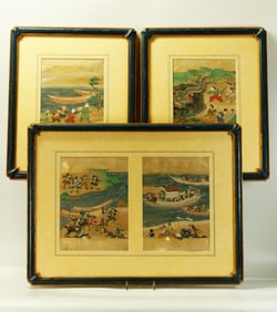4 Japanese Samurai Miniature Paintings; Framed