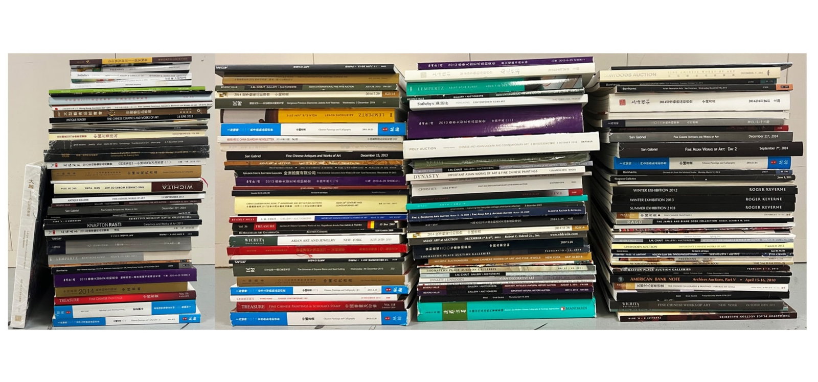 141 Chinese Auction Catalogs, World-wide: Chinese and Asian Works of Art Auction Catalogs from world-wide auction houses in New York, California, Massachusetts, Maine, Germany, Hong Kong, including a few London Chinese Art Dealer Catalogs, et