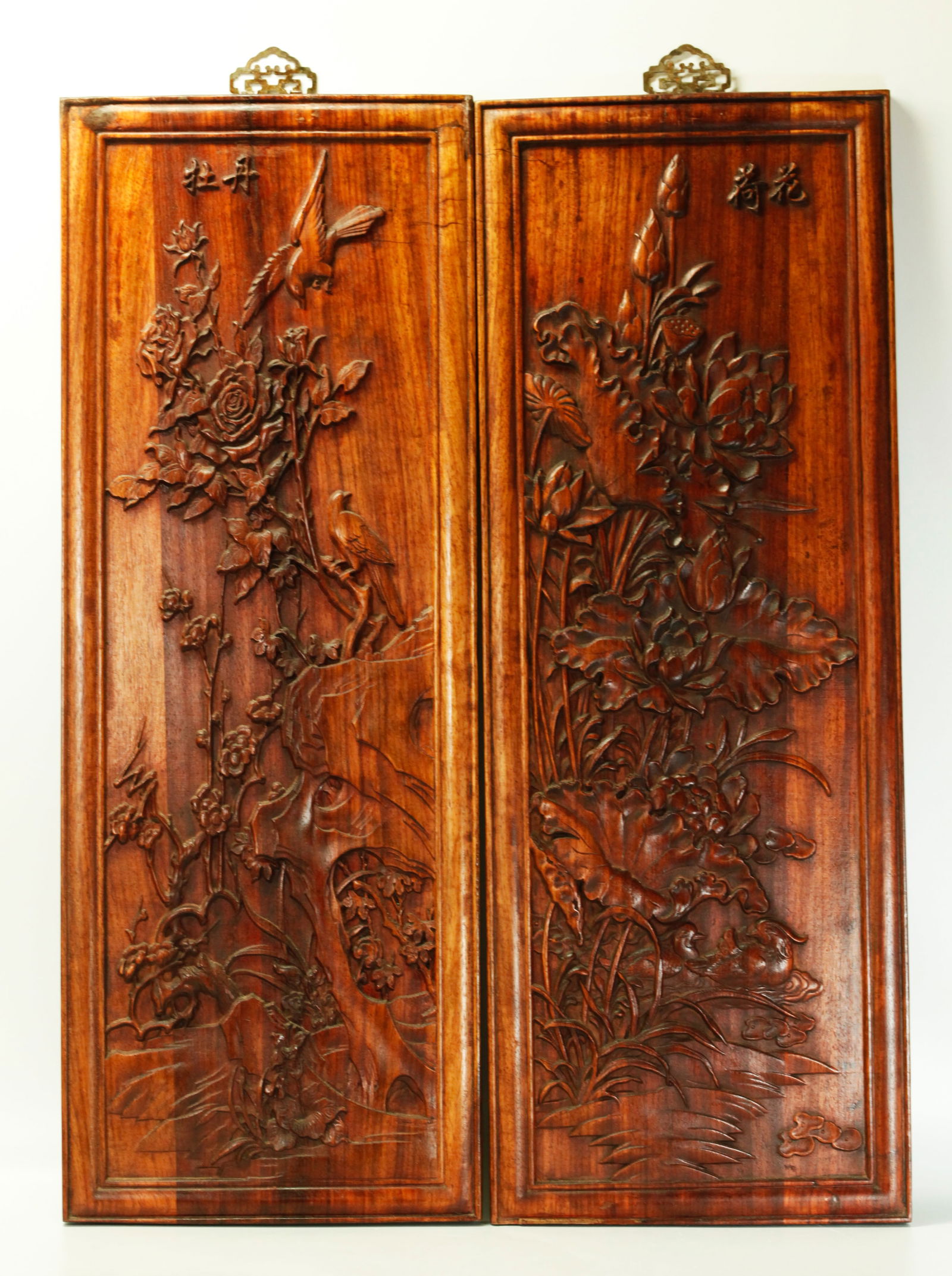 2 Chinese Huanghuali Flower Relief Panels (1 of 6)