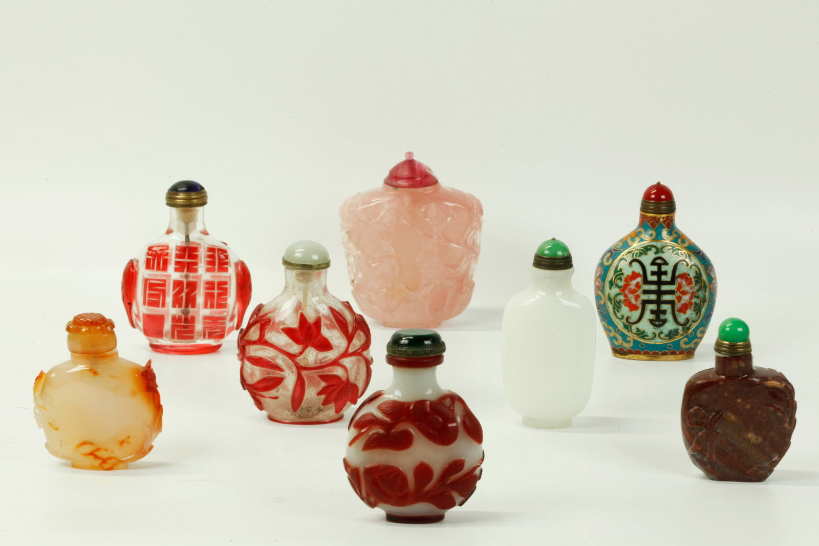 8 Chinese Qing Snuff Bottles Stone Glass Cloisonne (1 of 6)