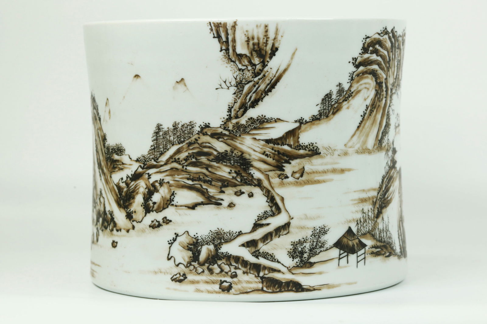 Chinese Sepia Landscape Porcelain Brush Pot (1 of 5)