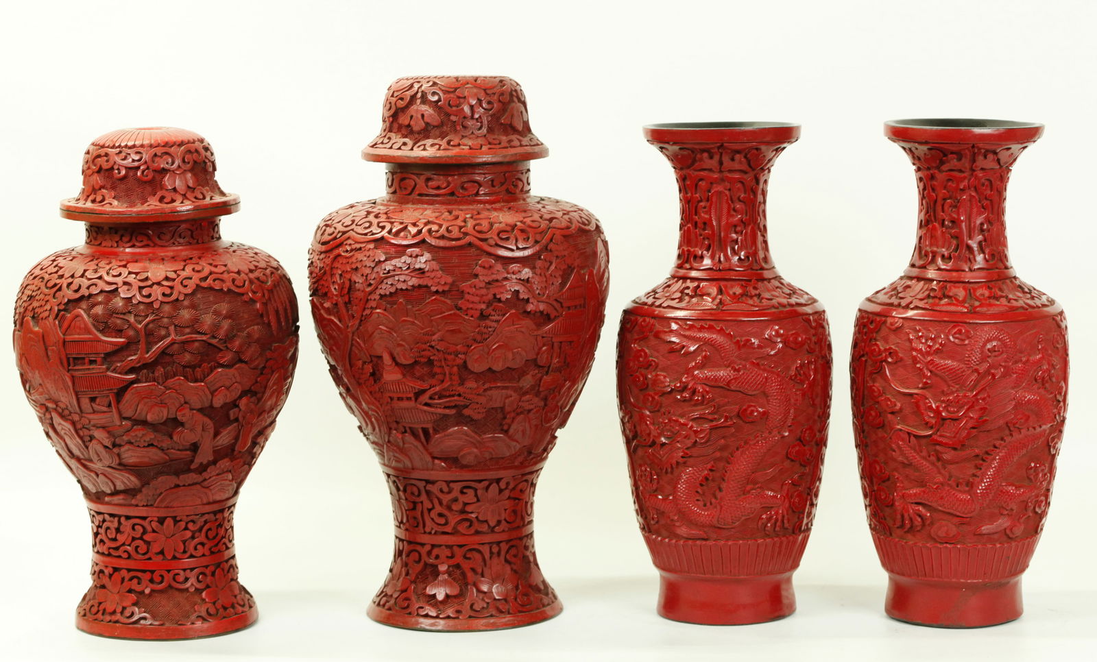 4 Chinese Cinnabar Lacquer Vases (1 of 6)