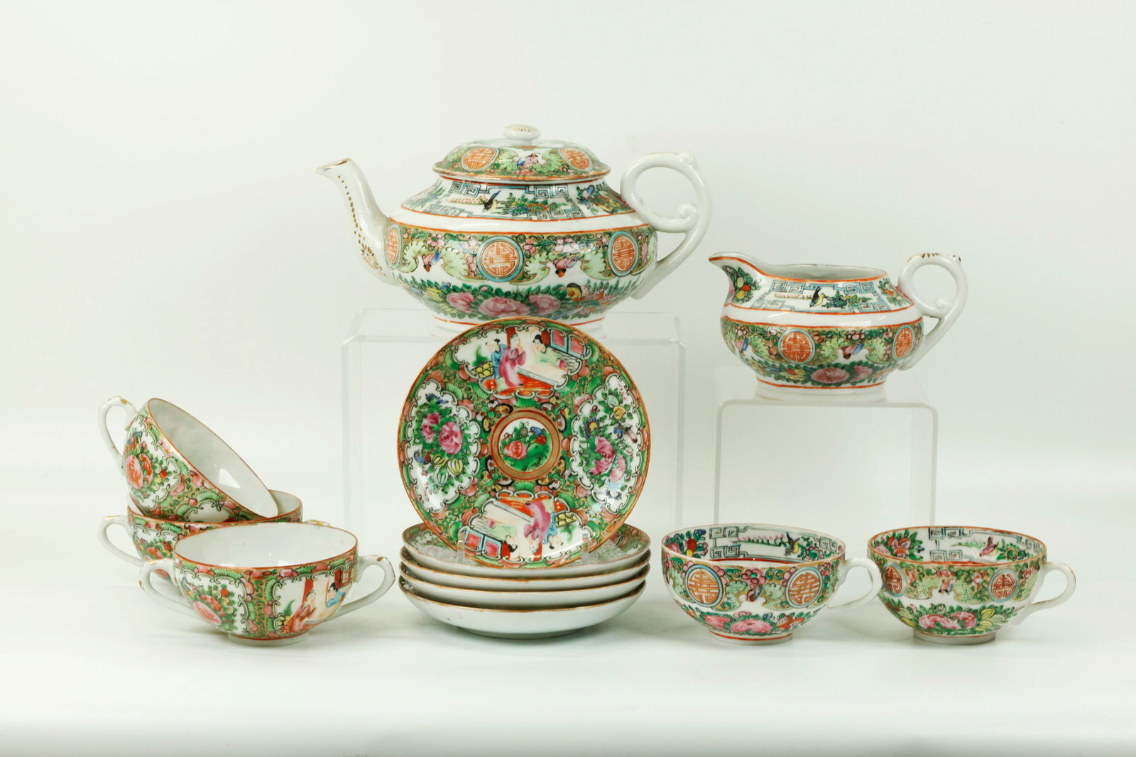 Chinese Rose Medallion Porcelain 12 Pc Tea Set (1 of 6)