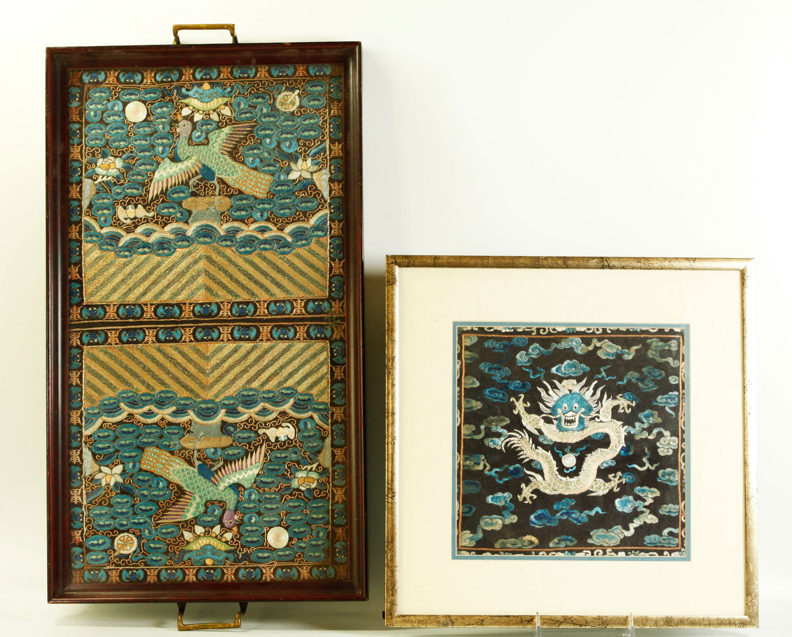 2 Chinese Civil Rank Silk Badges; 1 Dragon Badge Auction