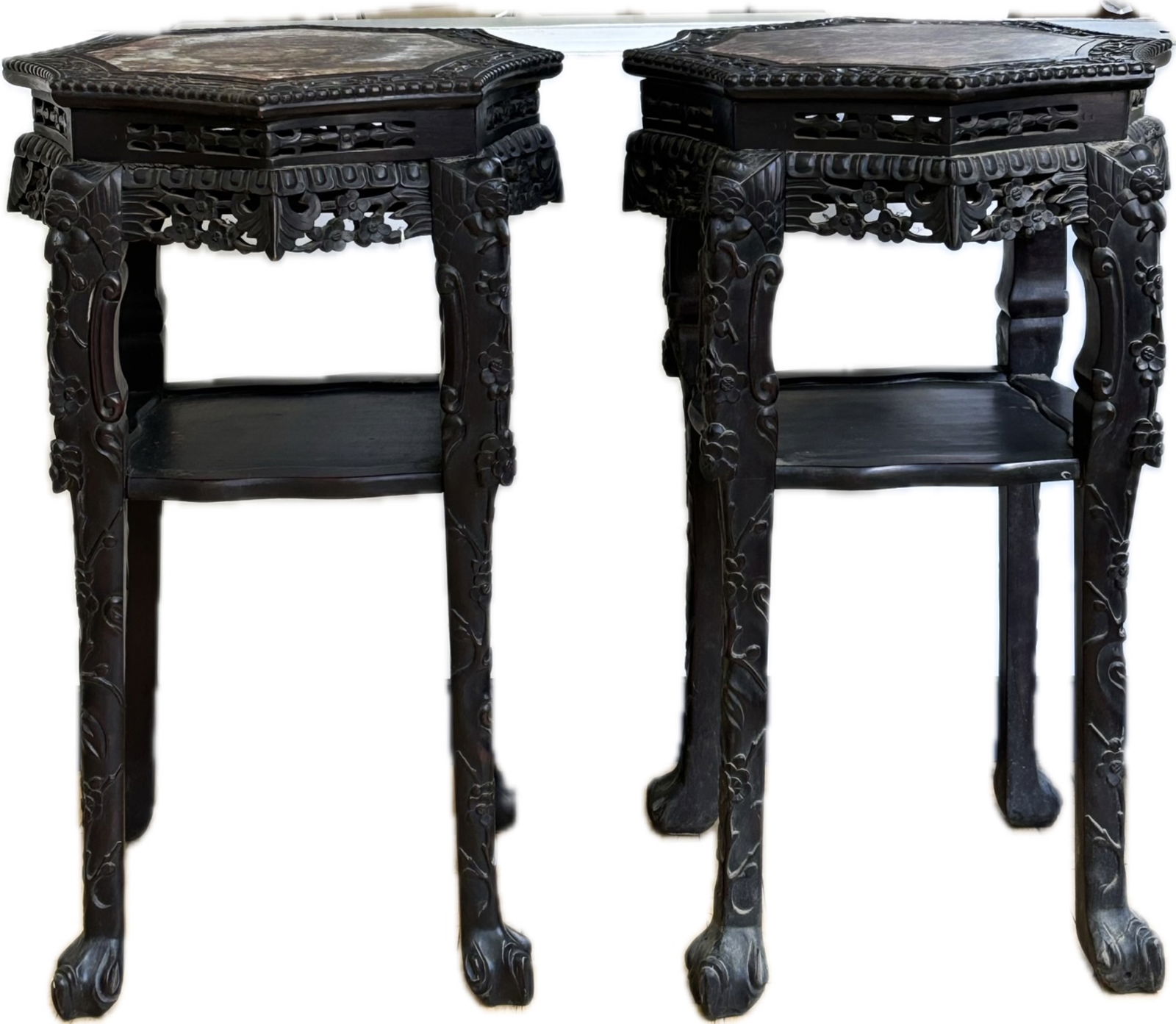 Pr Chinese 19th C Marble Hard Wood Octagon Tables (1 of 12)
