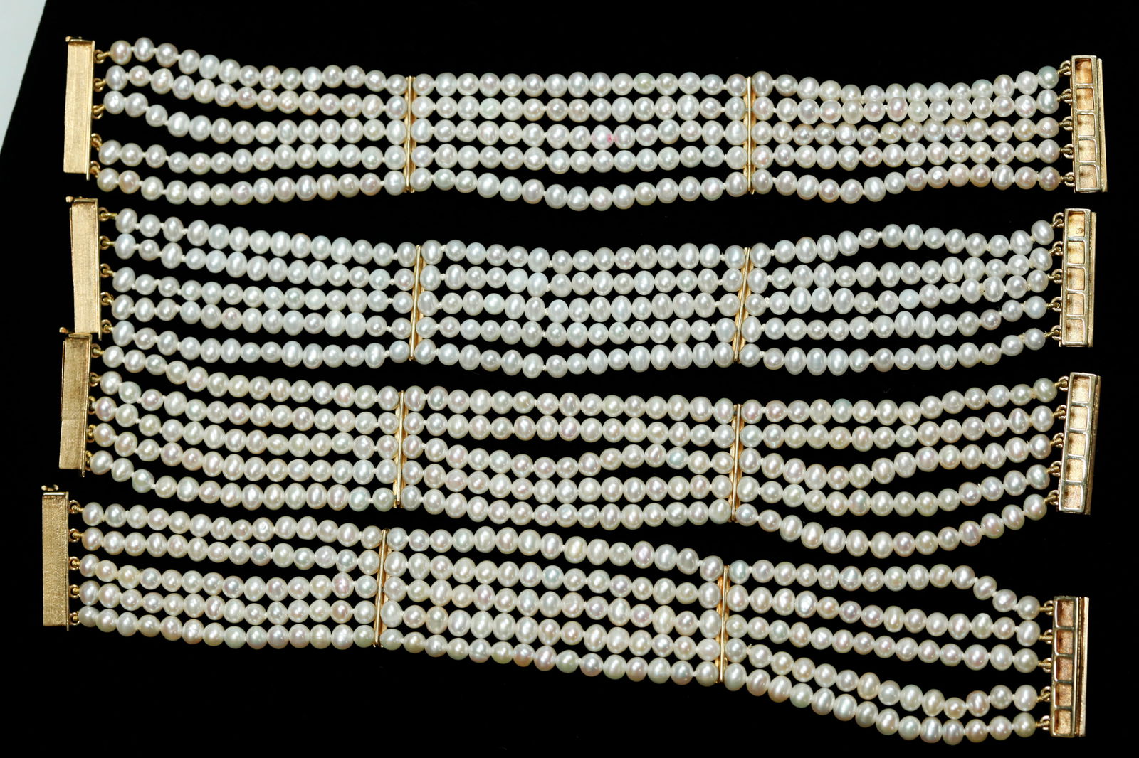 4 Vintage 5 Strand Pearl 14K Yellow Gold Bracelets (1 of 6)