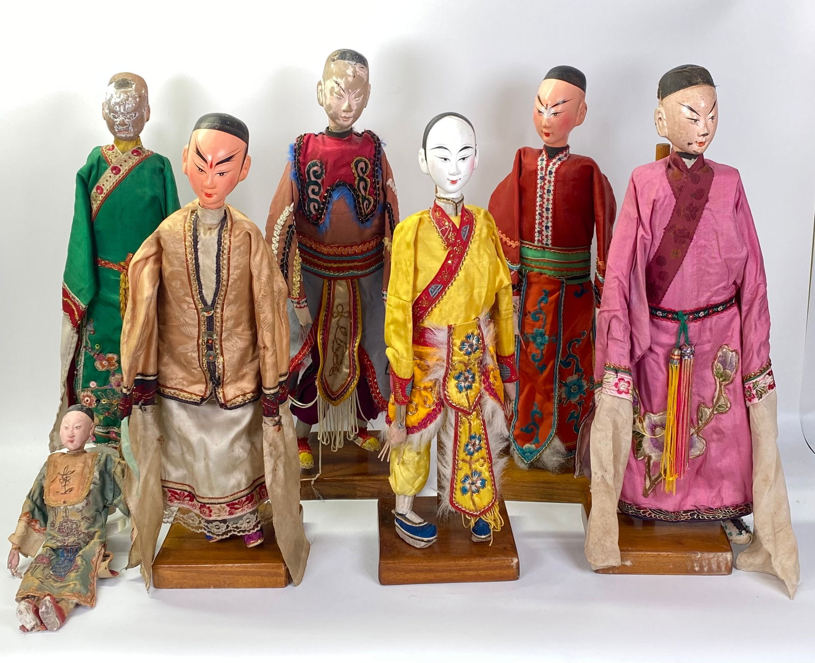 6 Vintage Chinese Puppets on Stands; 1 Boy Doll (1 of 7)