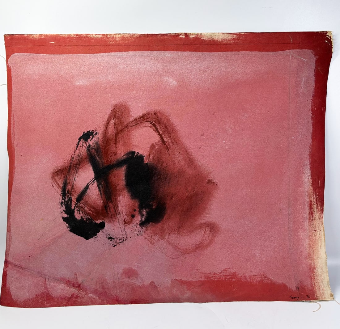 Cleve Gray; Abstract 1976 Oil on Canvas: Cleve Gray (USA 1918-2004); Color Field Abstract in Pink, 1976 Oil on Canvas signed and dated lower right recto, unframed. Height of art 24 1/2 inches (62.2 cm.) X width of art 29 1/2 inches (75 cm.).
