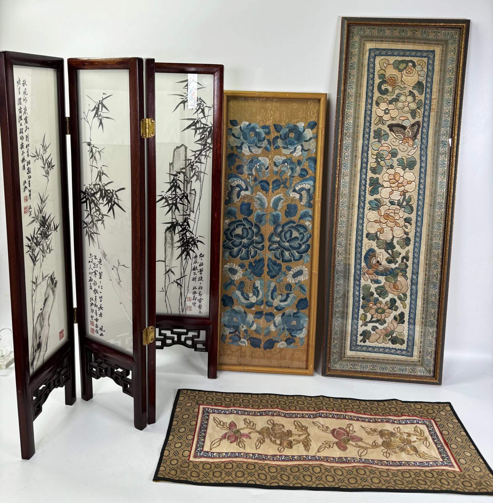 3 Chinese Embroidered Sleeve Ends; Table Screen (1 of 7)